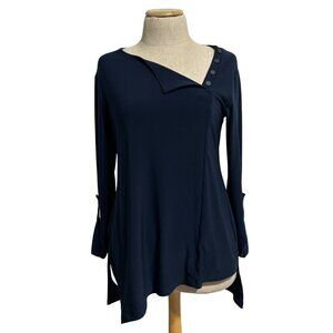Sympli Navy Asymmetric Button Top